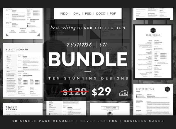 蚂蚁素材下午茶：暑期最好的个人高端简历设计模版（CV）大礼包[indd,PSD,docx]