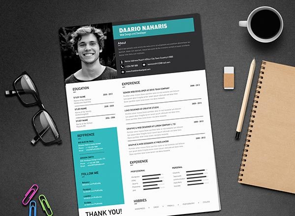 简洁的大方的高端简历设计模板 Simple Resume Design Free PSD