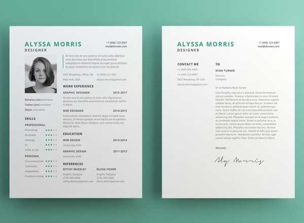 简约清新实用型高端简历设计模板 Clean Resume CV Template Free for Illustrator