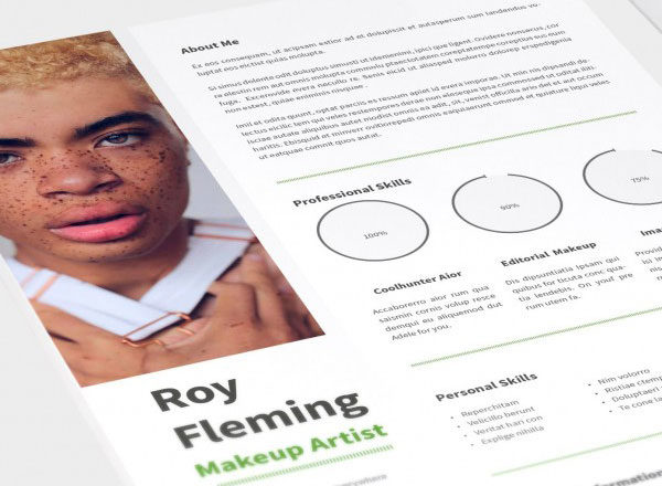 化妆师高端简历设计模板 Free Resume CV InDesign Template, Makeup Artist Edition