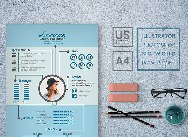 优雅的淡蓝色个人简历设计模板