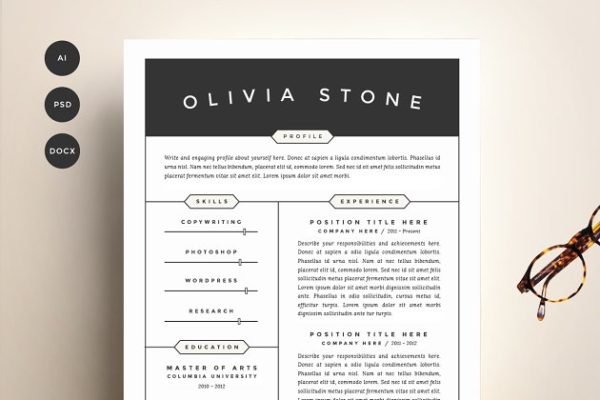 简历、求职信&介绍人页面模板 Resume Template 4 Pack | CV Template