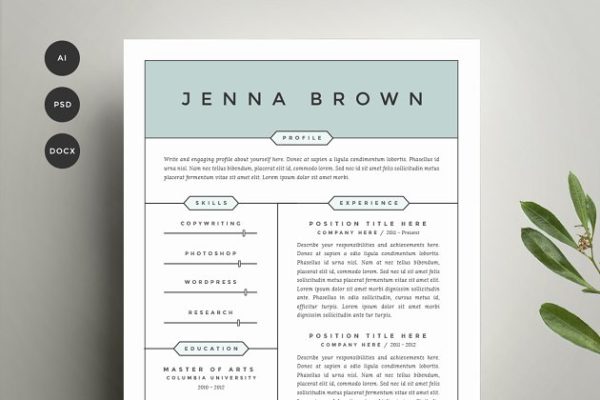 两列式经典高端简历设计模板 Resume Template 4 Pack | CV Template