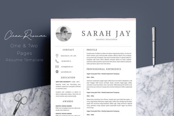 现代简约实用高端简历设计模板 Resume Template 4 pages | Clean