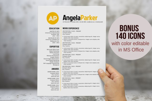 圆形图标粗体字高端简历设计模板 Round bold initial Word resume