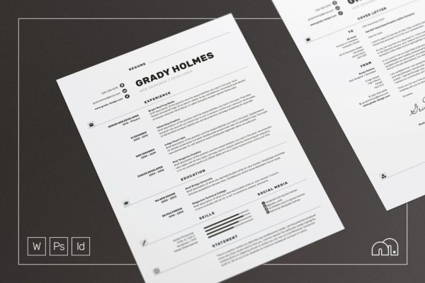 两列式简约专业高端简历设计模板 Grady – Resume/CV