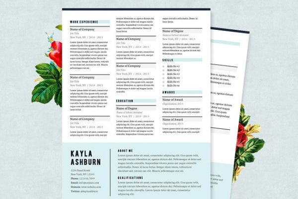 时尚蓝色高端简历设计模板 Stylish Blue Resume Template Pkg.