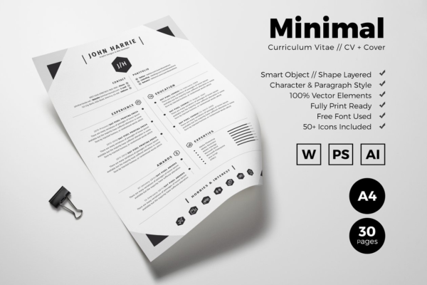 极简主义创意简历设计模板 Minimal Curriculum Vitae