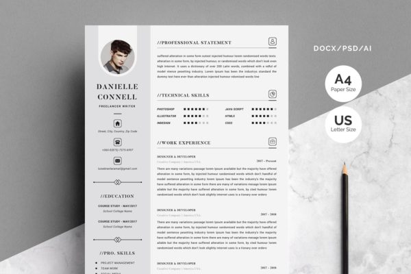 个人电子版求职高端简历设计模板 Creative Resume Template 4 Pages
