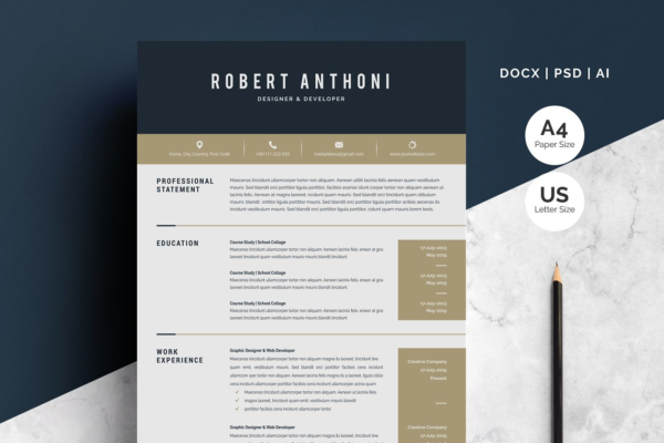 经典实用个人高端简历设计模板 Word Resume Temlate | 4 Pages Pack