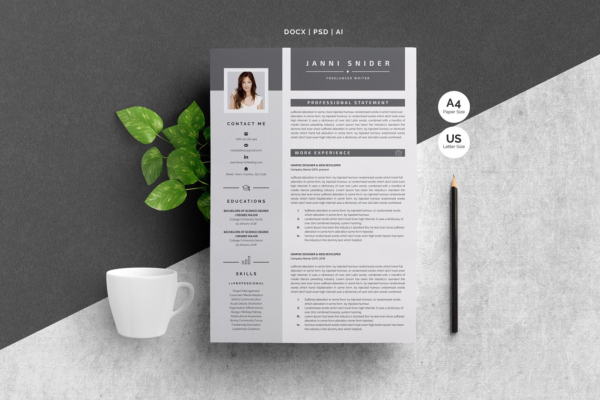 两列式简约个人高端简历设计模板 Word Resume Template