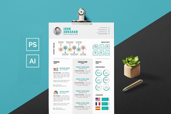 信息图表风格个人求职高端简历设计模板 Info graphic Resume/CV