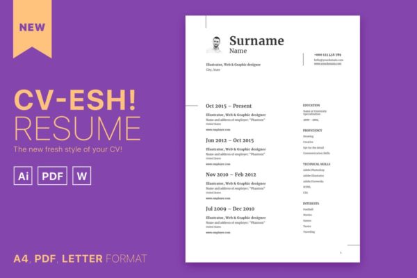 极简主义的个人求职高端简历设计模板 CV-esh!