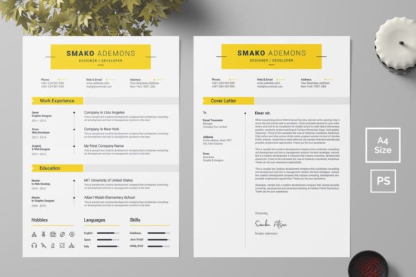 清新简约设计风格个人电子简历&推荐信二合一模板 Resume Template 39