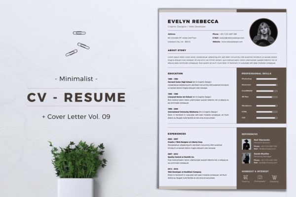 极简主义风设计师高端简历设计模板设计 Minimalist CV Resume Vol. 09