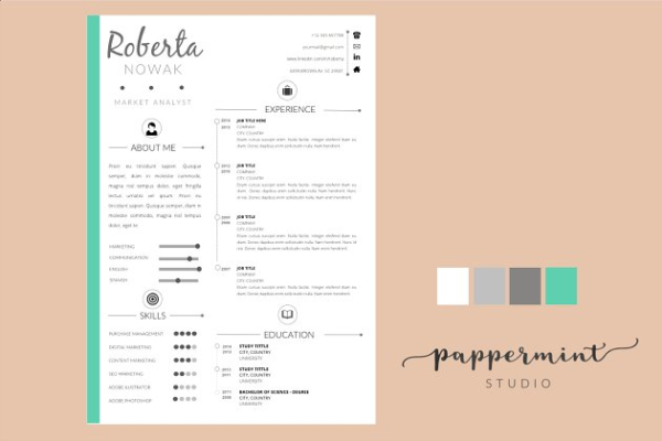 现代简约风个人电子高端简历设计模板/介绍信模板 Resume Template + Cover Letter WORD