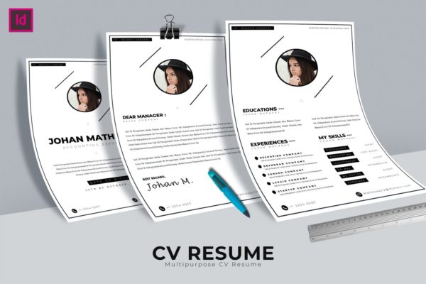 三页式简约风格个人简历设计模板 Clean Resume Template