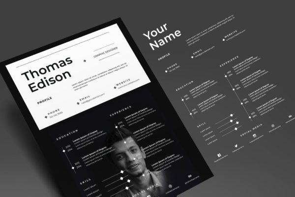 黑白配色版式设计大学生简历设计模板v82 Cv / Resume Vol. 82