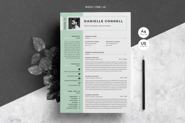 精致优雅的Word高端简历设计模板及求职信模板  Word Resume Template & Cover Letter