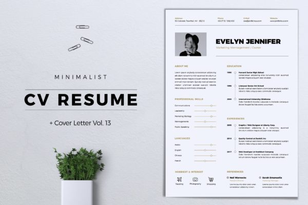 低调简约个人应聘电子简历设计模板v13 Minimalist CV Resume Vol. 13