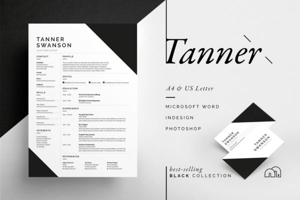 专业且酷炫的高端简历设计模板 Tanner – Resume/CV