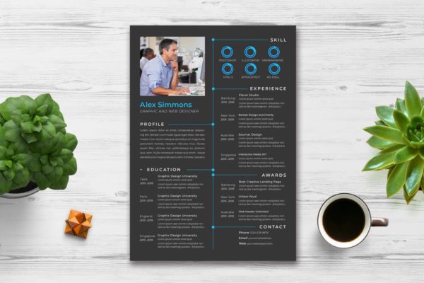 酷黑背景个人应聘高端简历设计模板素材v3 Cv / Resume vol.3