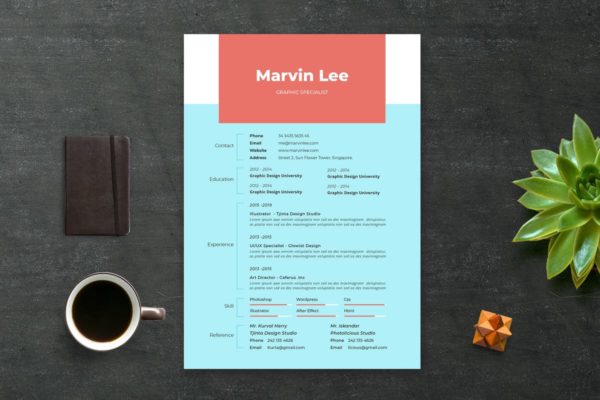 素色个人简历履历设计模板v5 Cv / Resume vol.5