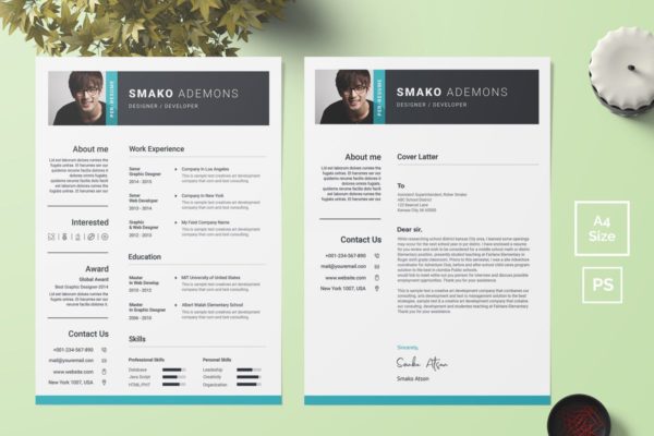 个人应聘简历&介绍信二合一多格式模板 Resume Template 38