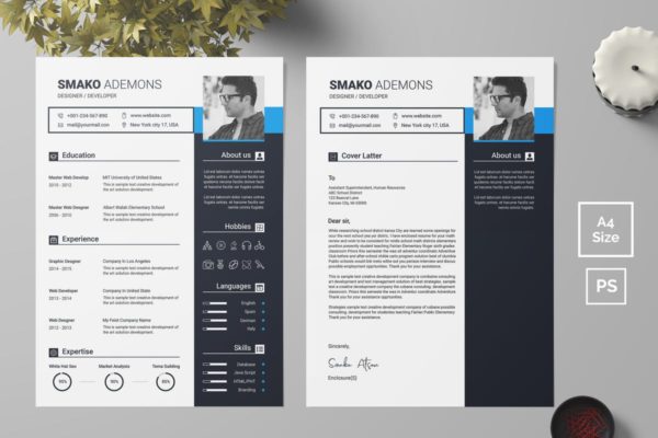 设计师专业个人简历&推荐信二合一设计模板 Resume Template 42