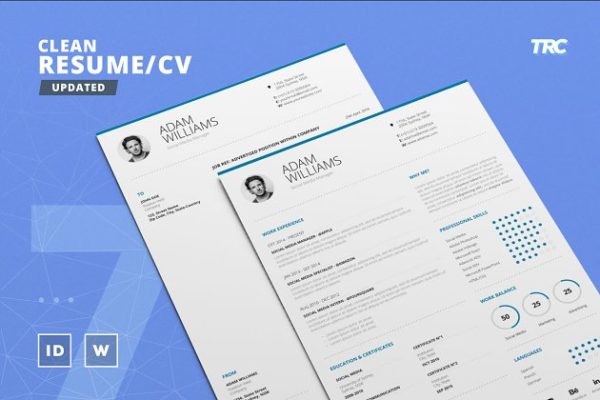 超简洁个人求职高端简历设计模板素材v7 Clean Resume/Cv Template Volume 7