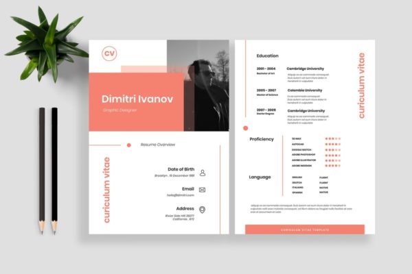 现代简约设计风格个人高端简历设计模板 Resume / CV Template 15