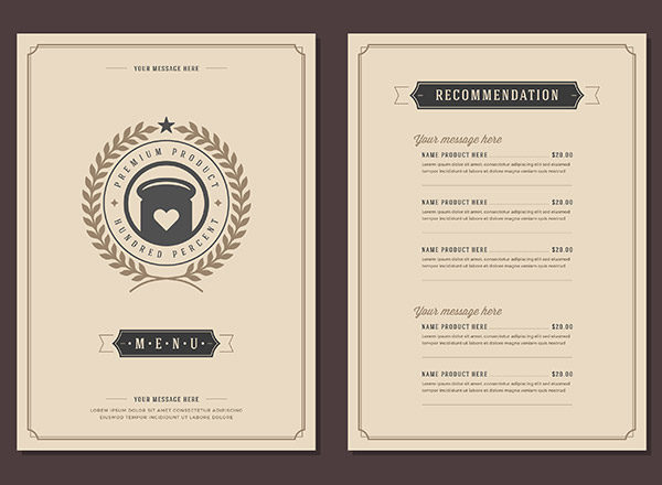 高端优雅的西餐厅矢量菜单设计PSD模板素材