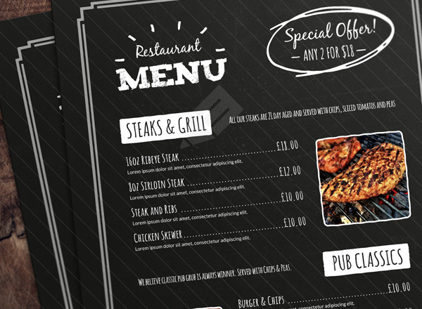 西餐厅菜单设计PSD模板素材 Chalkboard Restaurant Menu Template