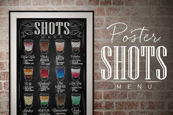 饮料冷饮海报式菜单设计PSD模板素材 Poster Shots Menu