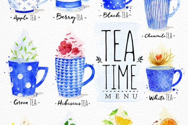美丽如诗现代茶饮水彩菜单 Watercolor Tea Menu