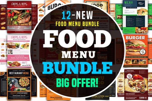 西式快餐菜单设计PSD模板素材汇总 Food Menu Flyer Bundle