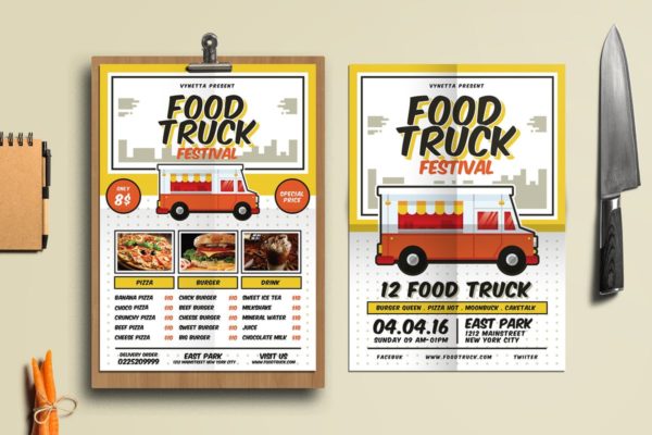 美食节美味餐车海报/传单/菜单设计PSD模板素材 Food Truck Festival Poster/Flyer/Menu