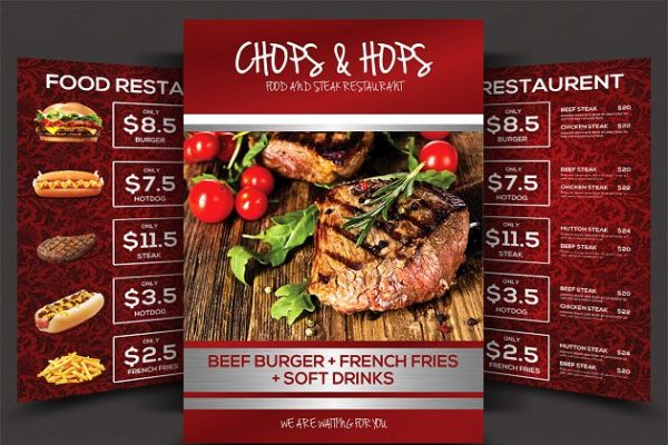 西式快餐食品菜单传单模板 Food Menu Flyer