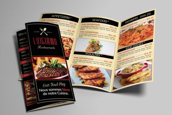 创意三折页西餐馆菜单设计PSD模板素材 Restaurant Food Menu Trifold