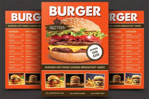 西式快餐面包店菜单设计PSD模板素材 Restaurant Menu