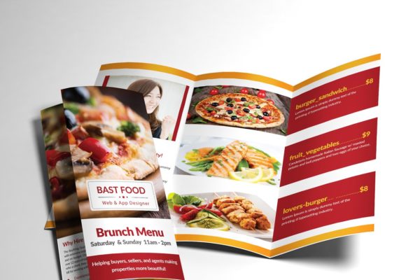 三折页西式餐厅菜单设计PSD模板素材 Food Menu Trifold Broshure