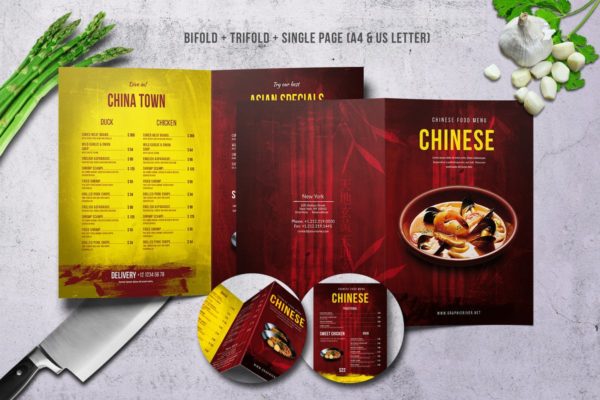中餐厅美食菜单菜谱PSD模板套装 Chinese A4 & US Letter Food Menu Bundle