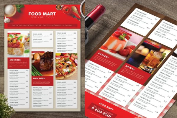 现代极简的西餐厅菜单设计PSD模板素材 Modern Menu