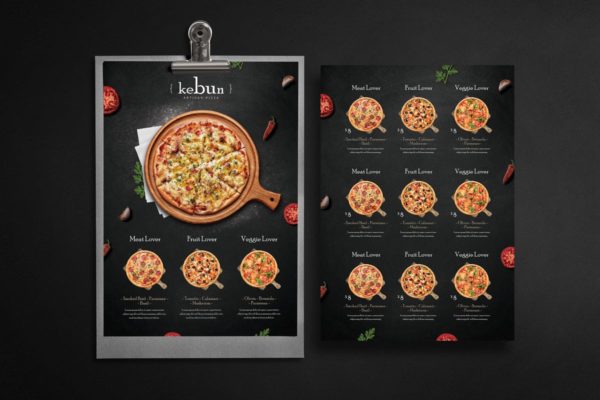 披萨店食品黑色排版菜单设计PSD模板素材 Rustic Pizza Menu – Flyer