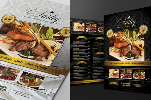 极简主义黑白设计风格西餐厅菜单设计PSD模板素材 Elegant Black & White Restaurant Menu