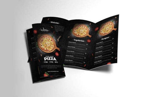 披萨餐馆三折页菜单PSD模板设计素材 Pizza Menu Trifold