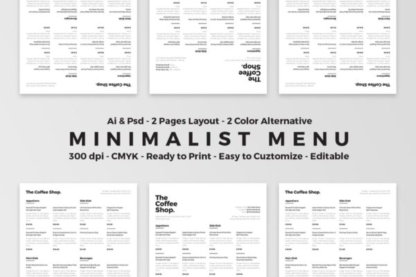 极简主义咖啡厅菜单PSD模板设计素材 Minimalist Food Menu