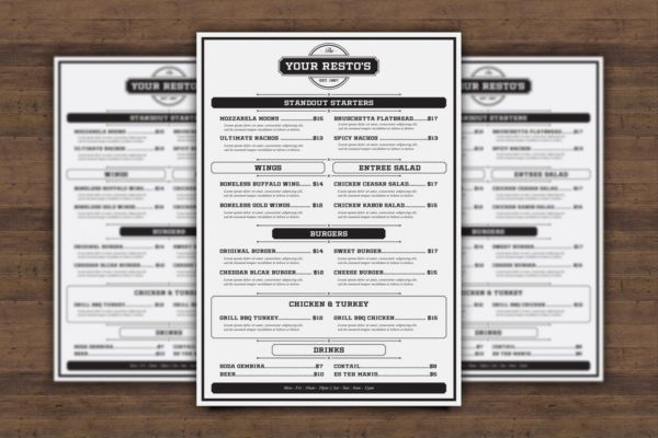 复古设计风格高档意大利西餐厅菜单PSD模板设计素材 Vintage Resto Menu