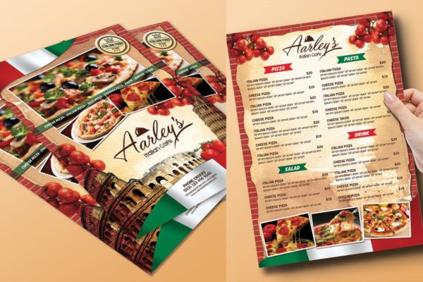 意大利高级餐厅菜单PSD模板设计素材 Italian Food Menu Flyer