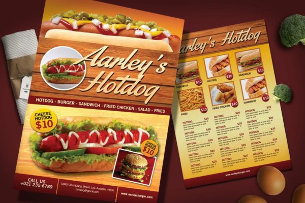 热狗/汉堡西式快餐店菜单PSD模板设计素材 Hotdog Menu Flyer